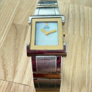 Citizen eco drive ladies square two tone dress watch
